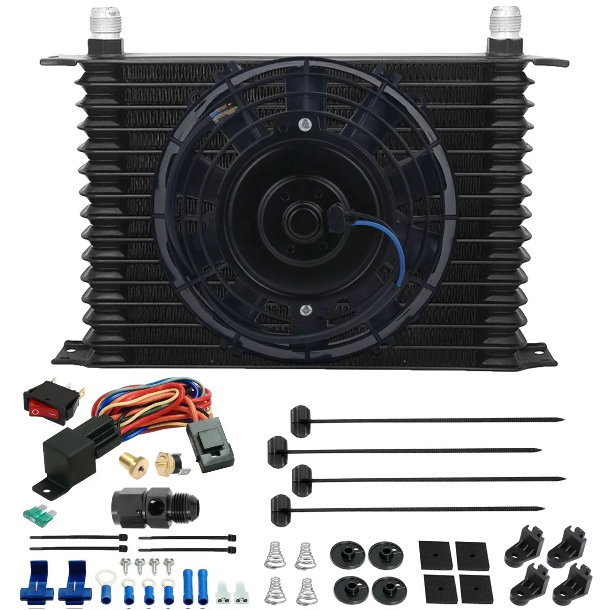 15 Row Transmission Cooler Electric Fan An Hose End Temperature Sensor Kit 1