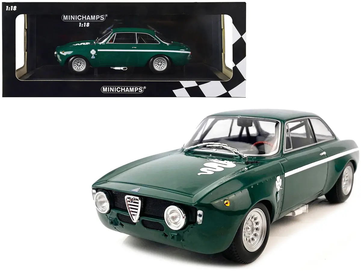 1971 Alfa Romeo Gta 1300 Junior Green With White Stripes And Graphics Limited Edition To 350 Pieces Worldwide 1/18 Diecast Model Car By Minichamps 1