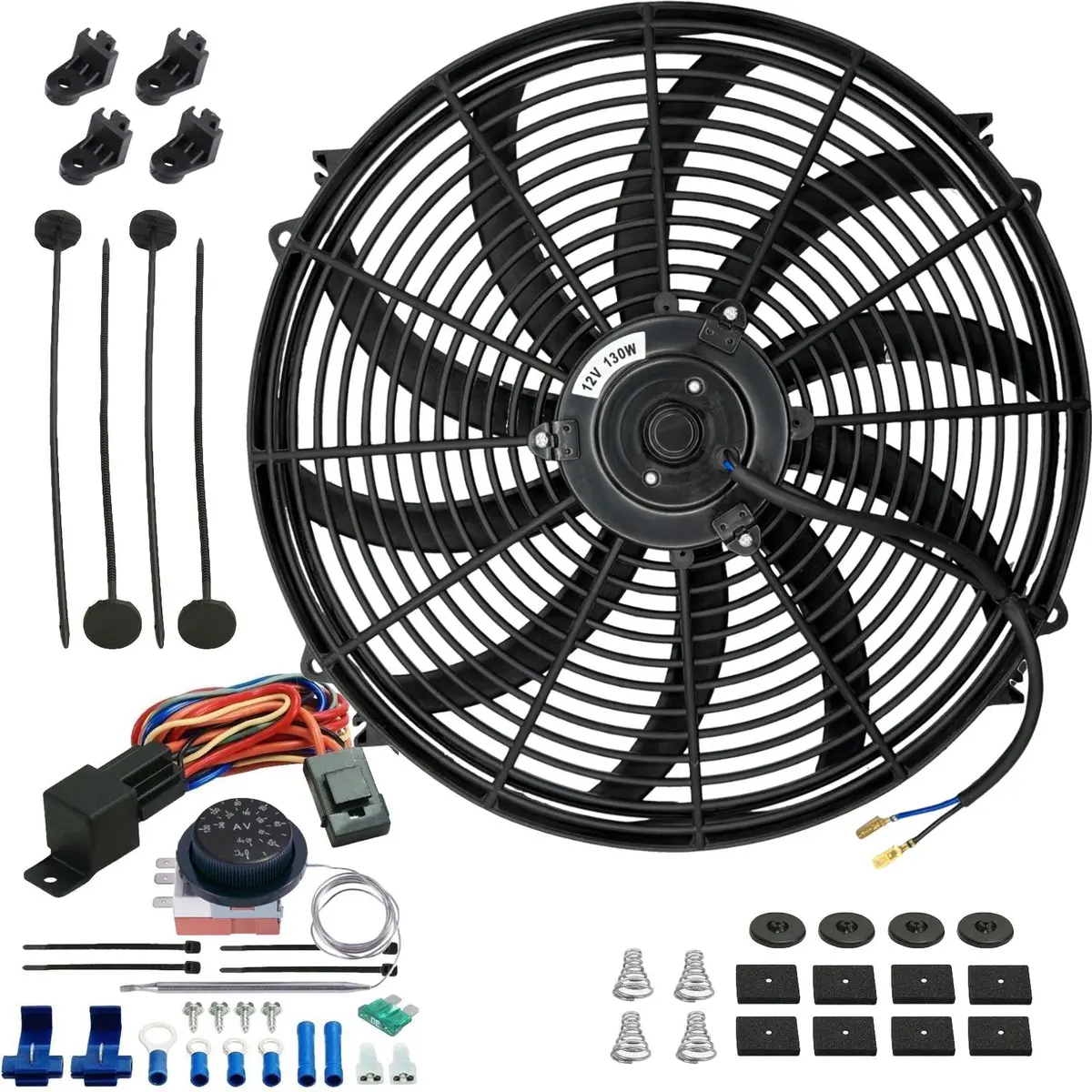 16-17 Inch 130W Electric Radiator Fan Adjustable Thermostat Wiring Switch 1