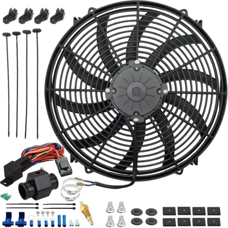 16-17 Inch 180W Electric Fans Radiator Hose Ground Thermostat Wiring Kit 1