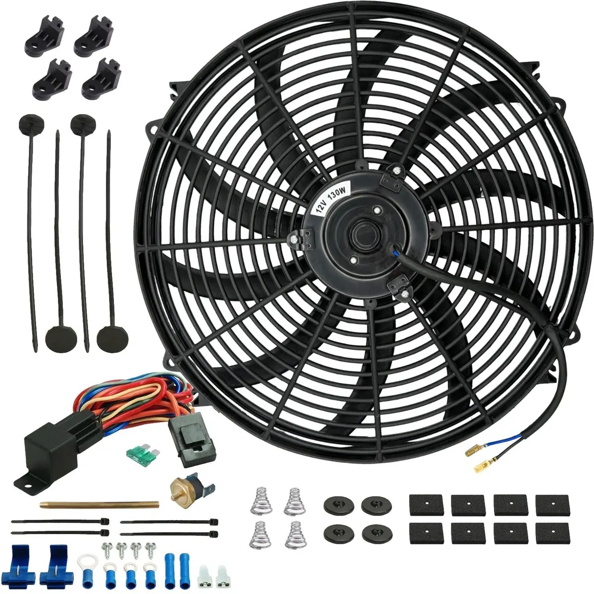 16-17 Inch 130W Electric Fan Push-In Radiator Probe Thermostat Switch 1