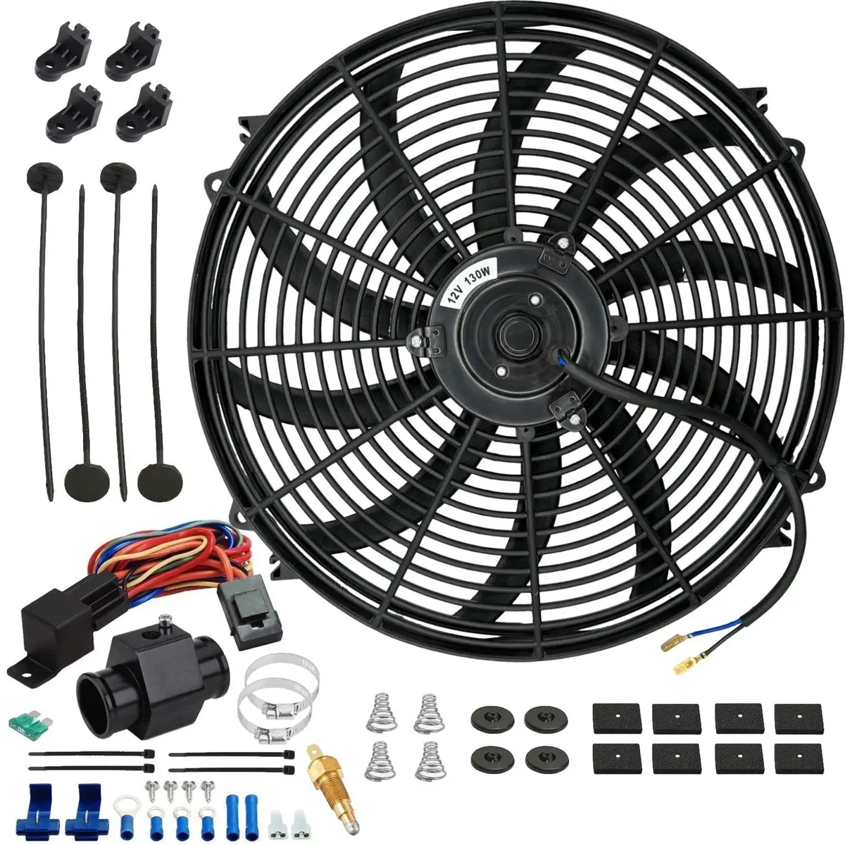 16-17 Inch 130W Electric Fans Radiator Hose Grounding Temperature Switch 1