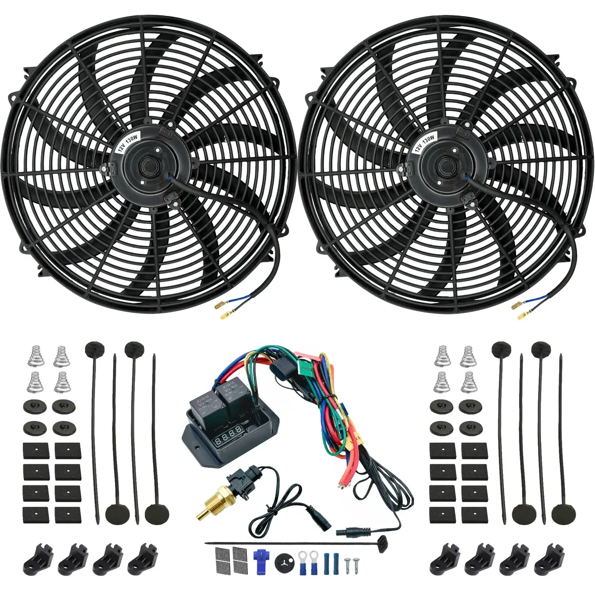 Dual 16-17 Inch 130W Electric Fans Digital Adjustable Thermostat Switch Wire Kit 1