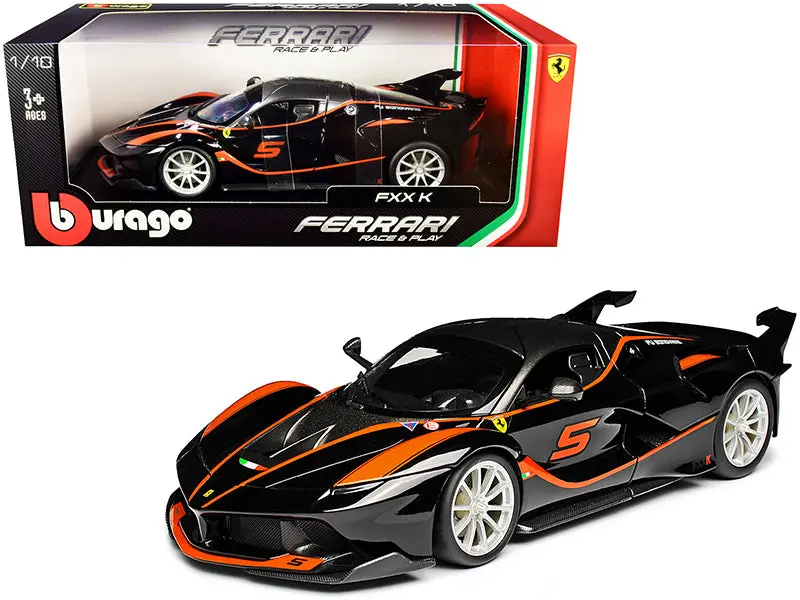 Ferrari Fxx-K #5 Fu Songyang Black With Gray Top And Orange Stripes 1/18 Diecast Model Car By Bburago 1