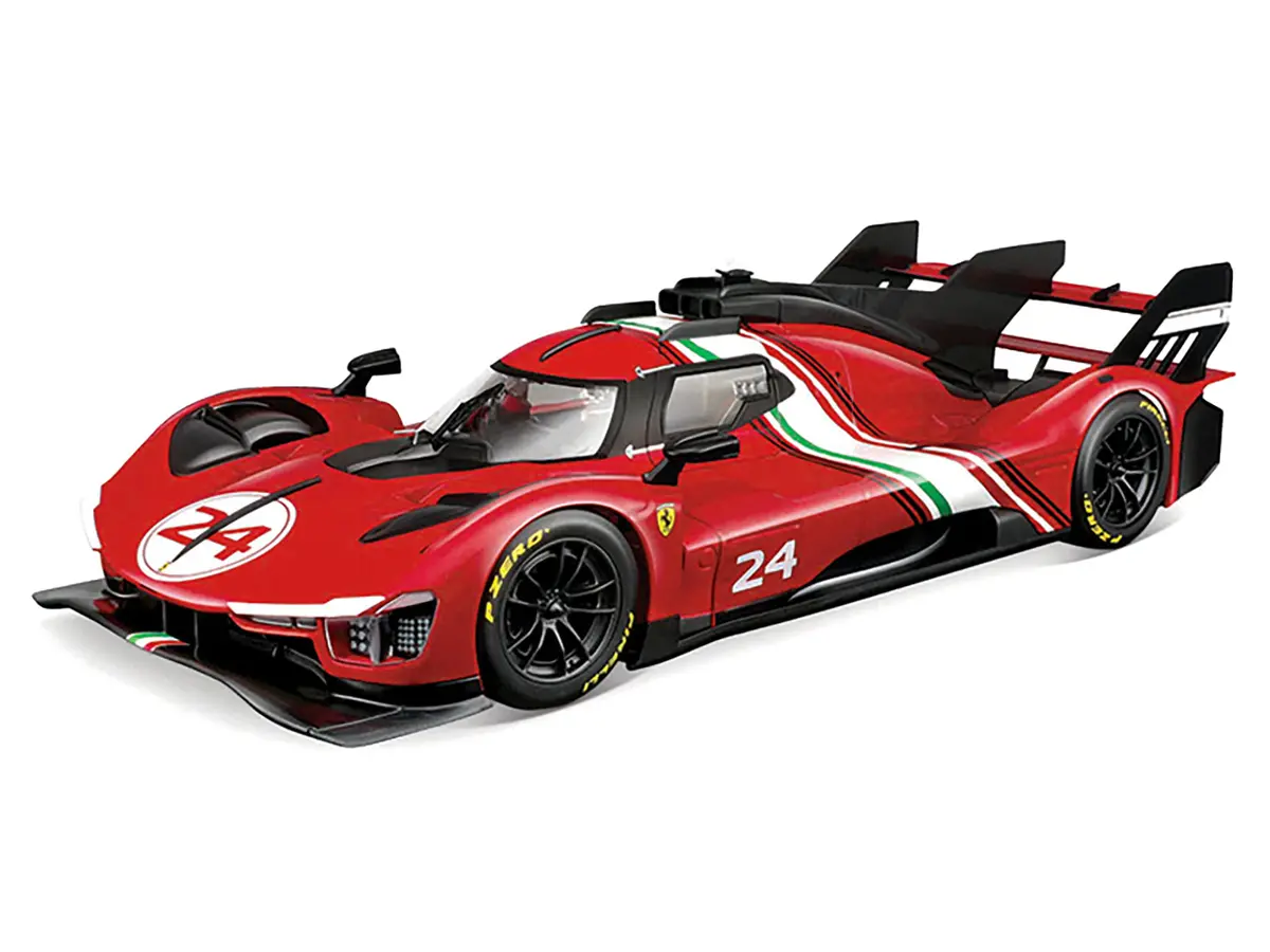 Ferrari 499P Modificata #24 Red With Italian Flag Stripes "Racing" Series 1/18 Diecast Model Car By Bburago 2