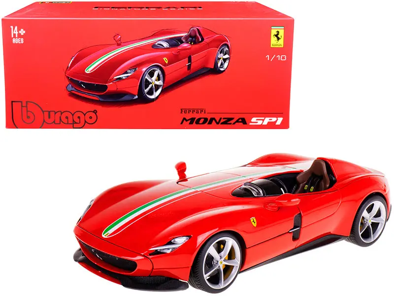 Ferrari Monza Sp1 Red With Italian Flag Stripes "Signature Series" 1/18 Diecast Model Car By Bburago 1