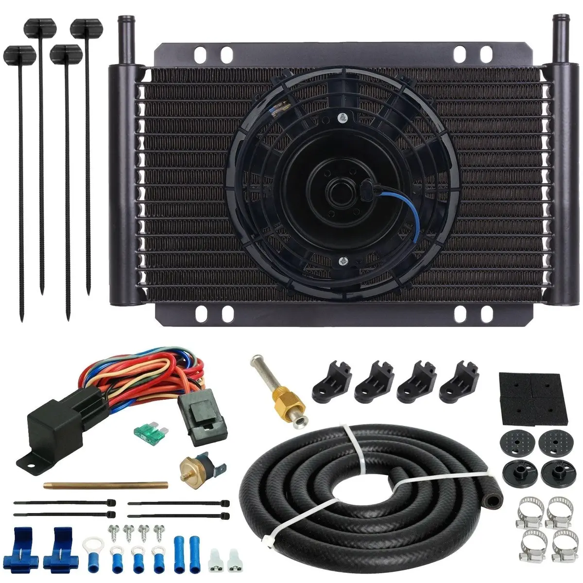 17 Row Transmission Cooler Electric Fan Fin Push Probe Thermostat Temp Switch 1