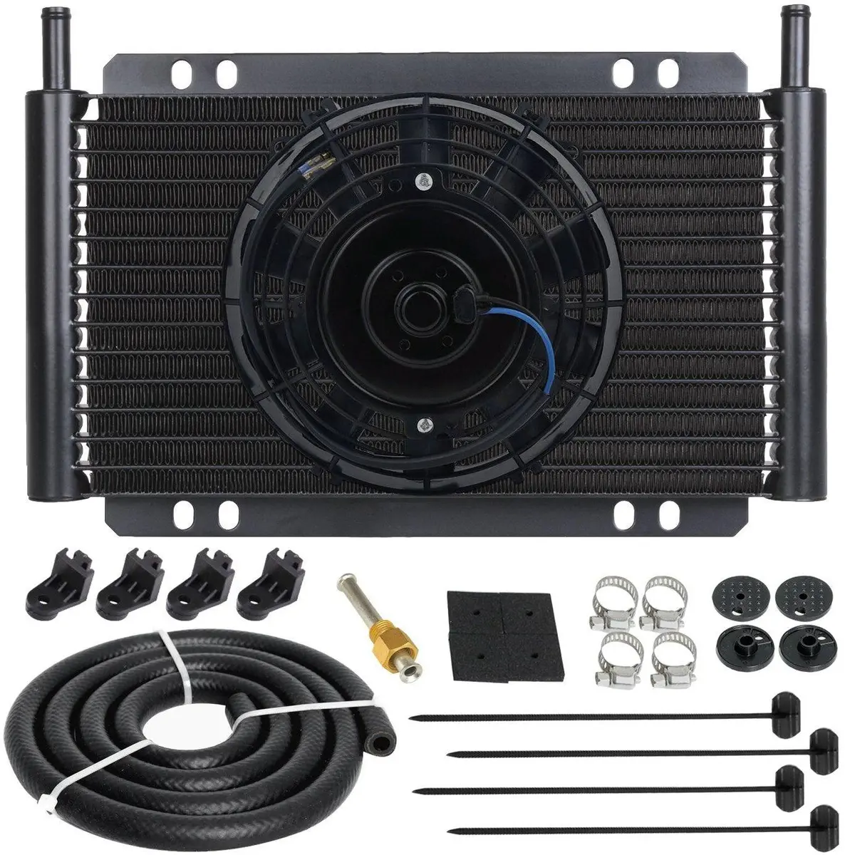 17 Row 6An 3/8" Aluminum Engine Transmission Oil Cooler Electric Fan Kit 1