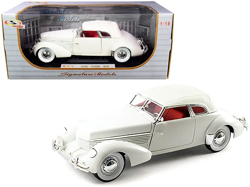 1936 Cord 810 Coupe White With Red Interior 1/18 Diecast Model Car By Signature Models 1
