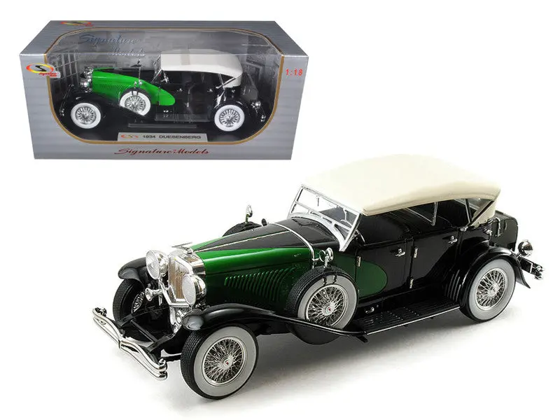 1934 Duesenberg Model J Black And Green 1/18 Diecast Model Car By Signature Models 1
