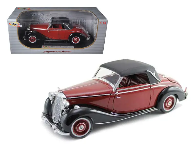 1950 Mercedes 170S Cabriolet Burgundy And Black 1/18 Diecast Model Car By Signature Models 1