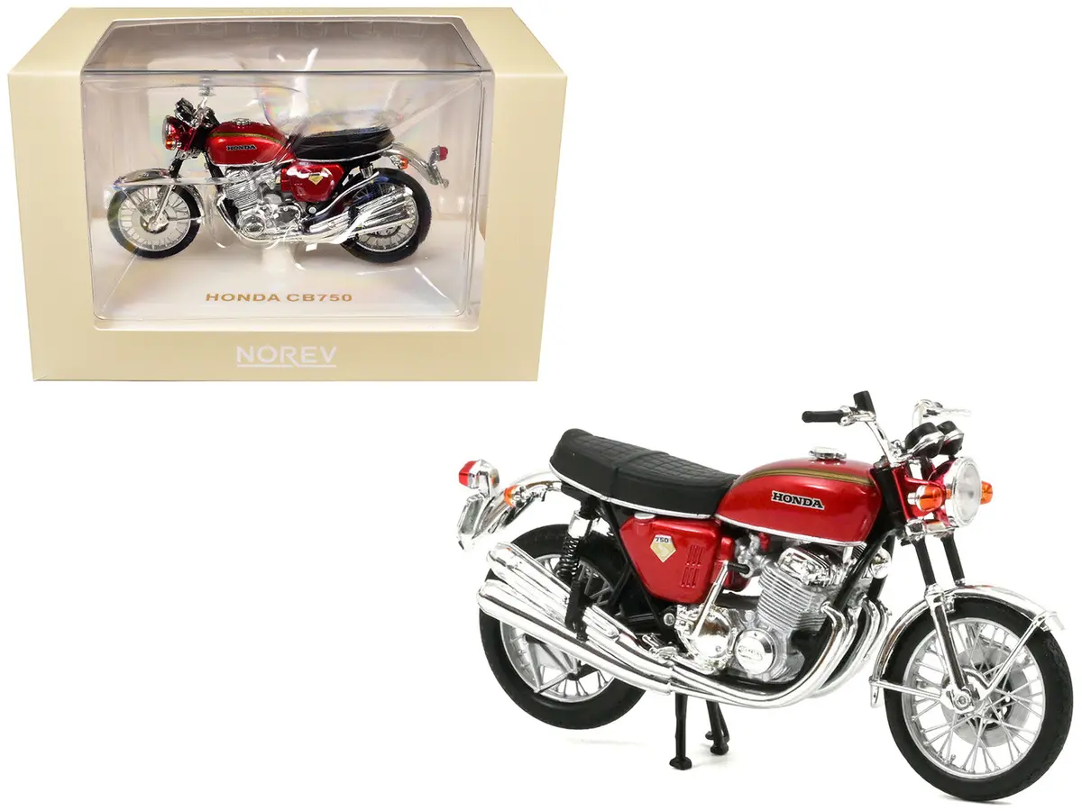 Honda Cb750 Motorcycle Red Metallic 1/18 Diecast Model By Norev 1