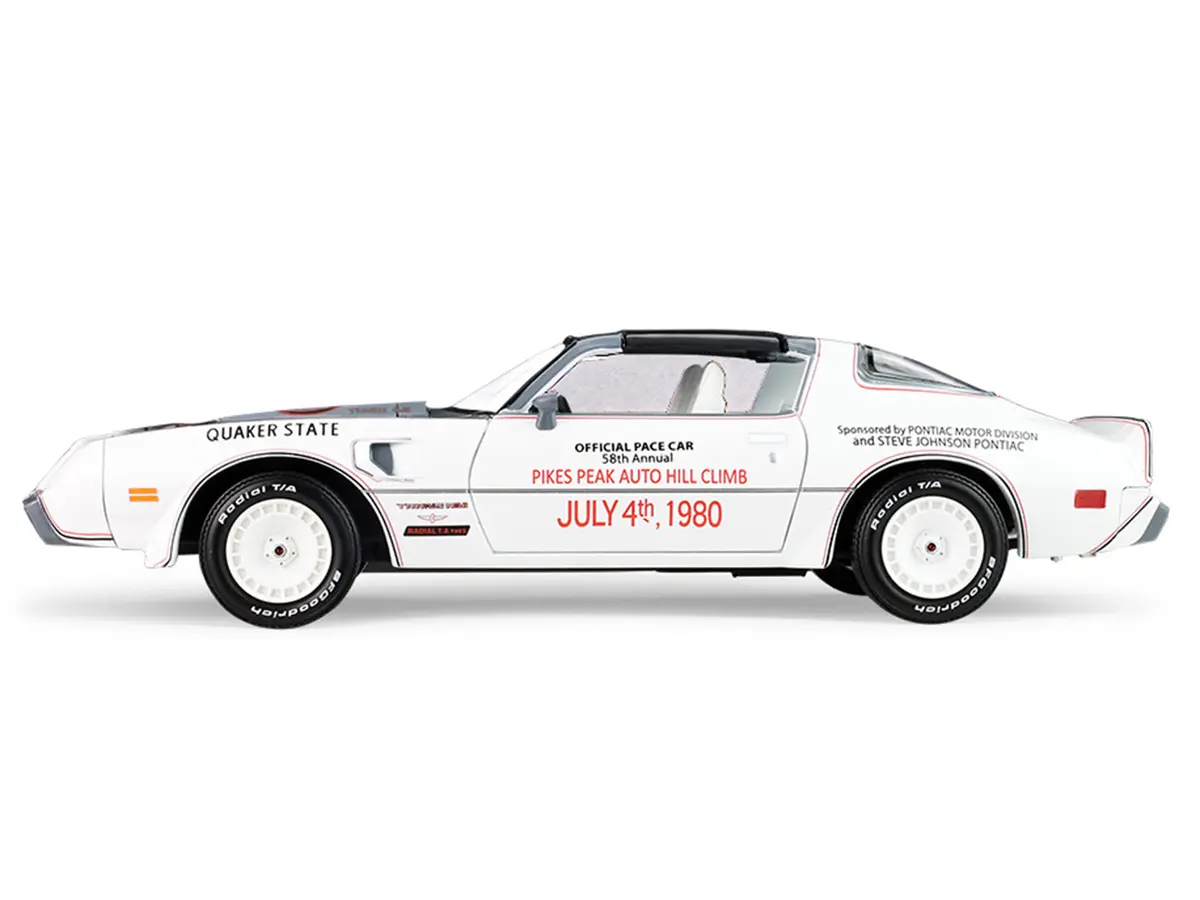 1980 Pontiac Firebird Trans Am T/A "Official Pace Car 58Th Annual Pikes Peak Auto Hill Climb" White With Gray Top And Hood Graphics With White Interior 1/24 Diecast Model Car By Greenlight 2