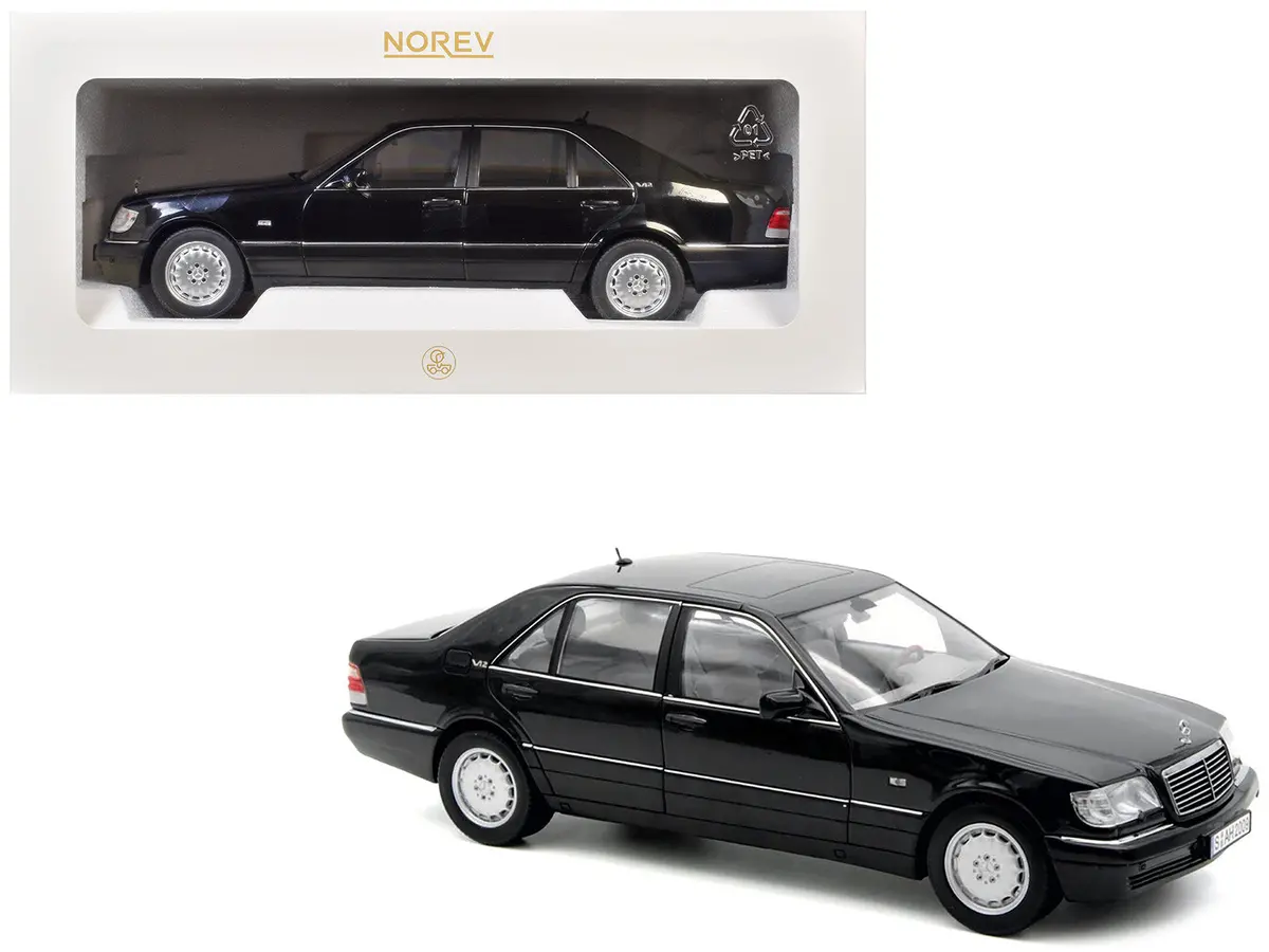 1997 Mercedes-Benz S600 Obsidian Black Metallic 1/18 Diecast Model Car By Norev 1