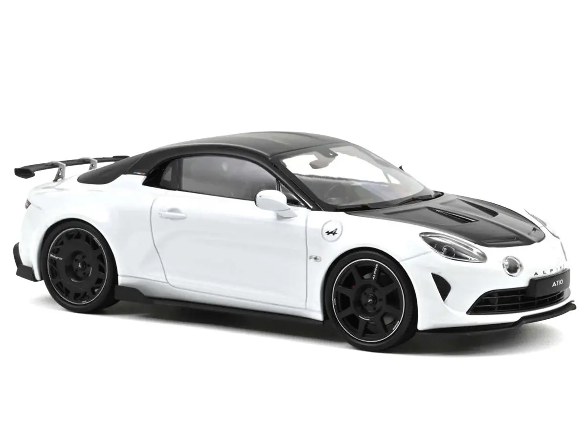 2024 Alpine A110 R Pearl White Metallic With Carbon Hood And Top 1/18 Diecast Model Car By Norev 2