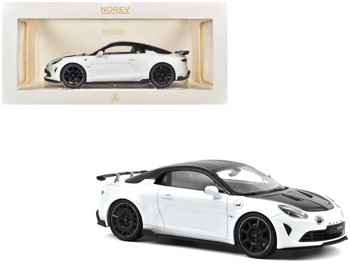 2024 Alpine A110 R Pearl White Metallic With Carbon Hood And Top 1/18 Diecast Model Car By Norev 1