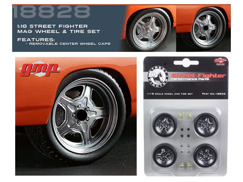 Street Fighter Mag Wheel And Tire (Set Of 4) From 1970 Plymouth Road Runner "The Hammer" "Fast And Furious" Movie 1/18 Diecast By Gmp 1