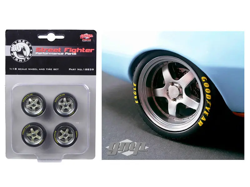 1968 "Gulf Oil" Chevrolet Camaro Street Fighter Good Year Competition Tires 5 Spoke With Polished Lip Wheels And Tires (Set Of 4) 1/18 Diecast By Gmp 1