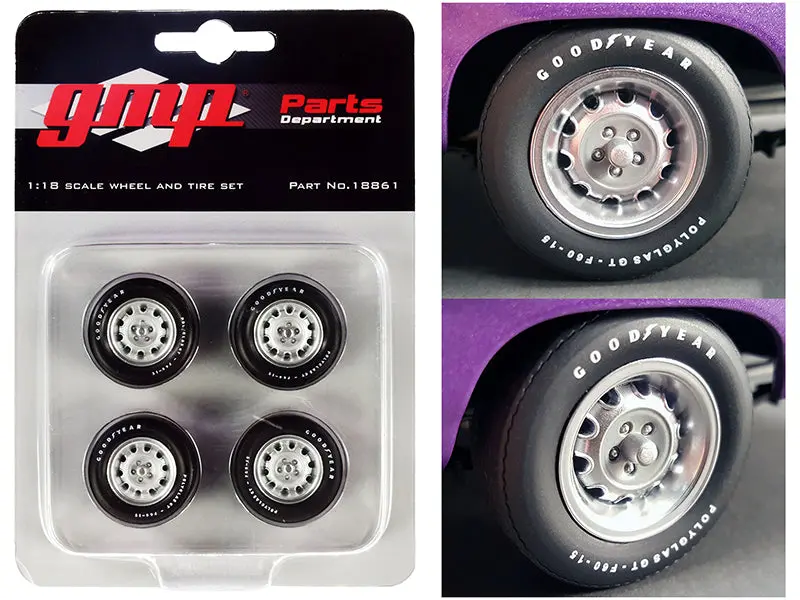 Muscle Car Rally Wheels And Tires (4 Piece Set) From "1970 Dodge Coronet Super Bee" 1/18 By Gmp 1