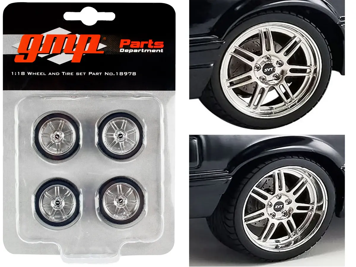 (4 Piece Custom Svt 7-Spoke Wheel And Tire Set) From A "1990 Ford Mustang 5.0 Custom" 1/18 Scale Model By Gmp 1