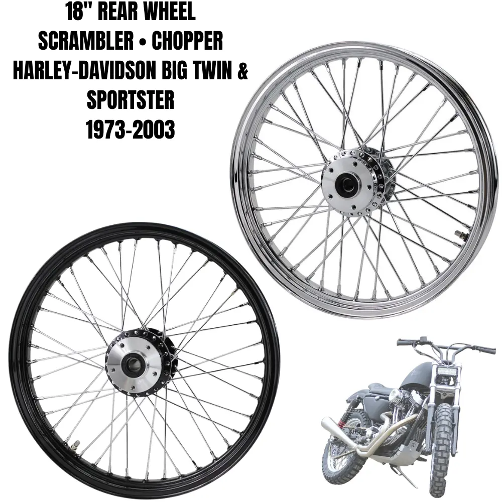 Moto Iron 18” × 2.5” Rear Scrambler Wheel For 1973-2003 Harley-Davidson Big Twin And Sportster 1