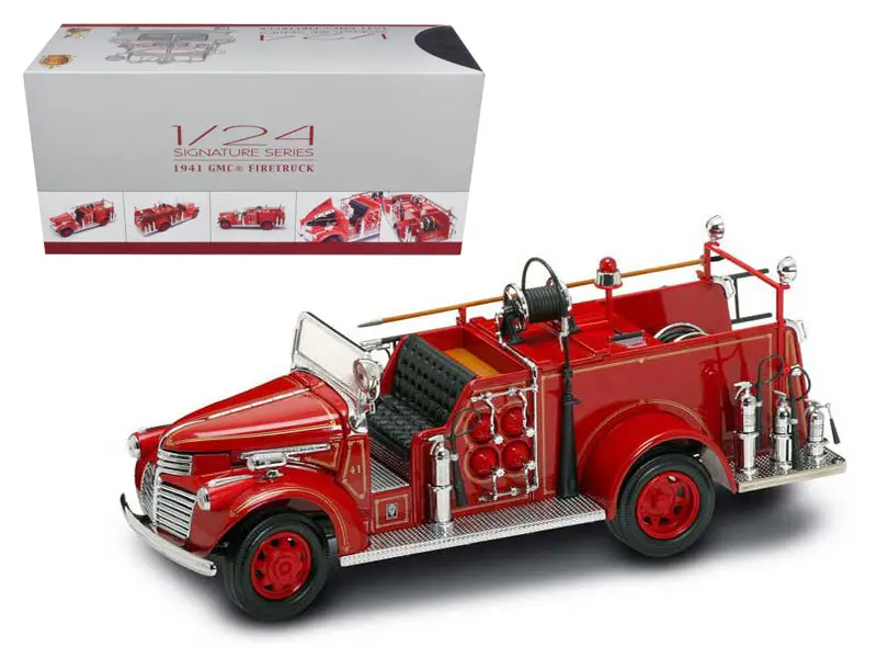 1941 Gmc Fire Engine Red With Accessories 1/24 Diecast Model By Road Signature 1
