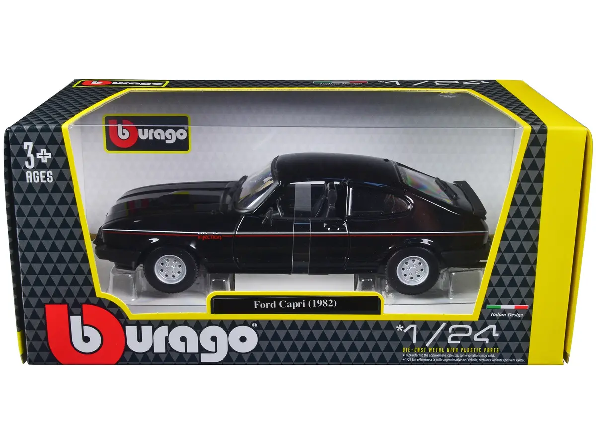 1973 Ford Capri Black With Stripes 1/24 Diecast Model Car By Bburago 1