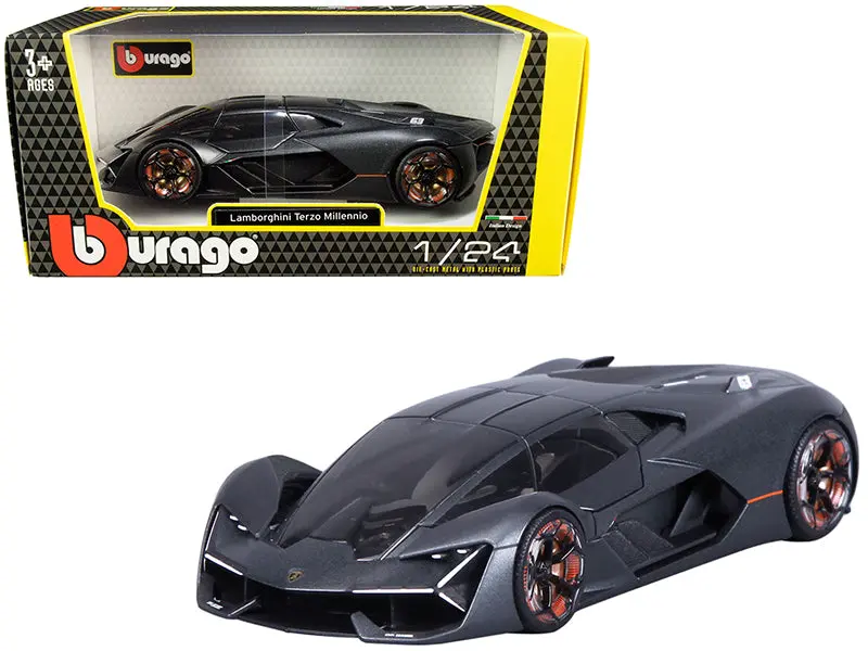 Lamborghini Terzo Millennio Dark Gray Metallic With Black Top And Carbon Accents 1/24 Diecast Model Car By Bburago 1