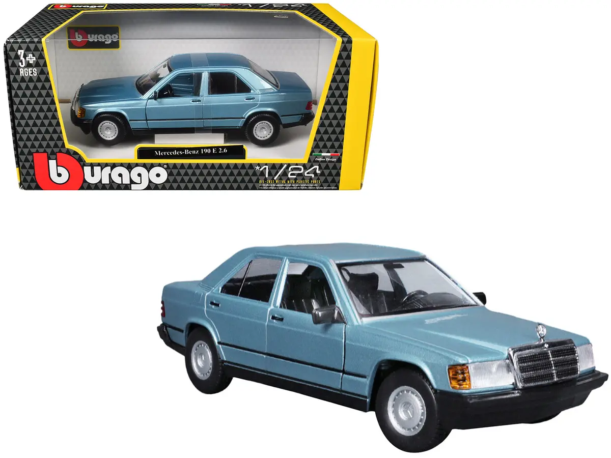 Mercedes-Benz 190 E 2.6 Blue Metallic 1/24 Diecast Model Car By Bburago 1