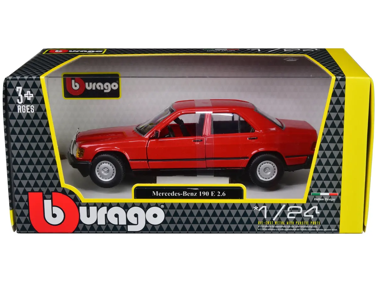 Mercedes-Benz 190 E 2.6 Red 1/24 Diecast Model Car By Bburago 1