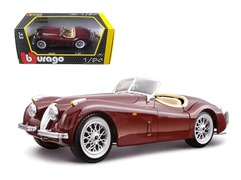 1951 Jaguar Xk 120 Roadster Burgundy 1/24 Diecast Model Car By Bburago 1