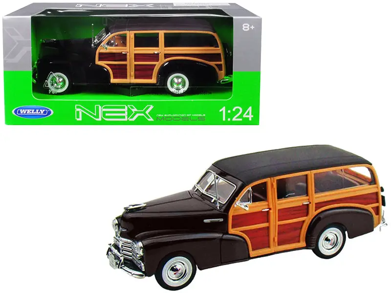 1948 Chevrolet Woody Fleetmaster Dark Brown 1/24 Diecast Model Car By Welly 1