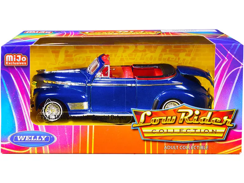 1941 Chevrolet Special Deluxe Convertible Candy Blue Metallic With Red Interior "Low Rider Collection" 1/24 Diecast Model Car By Welly 1