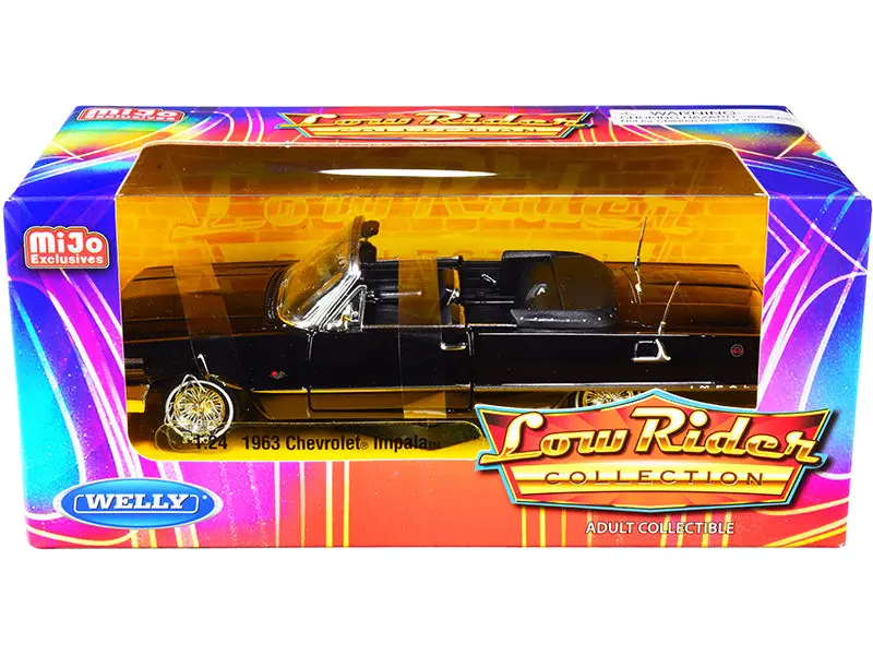 1963 Chevrolet Impala Ss Convertible Black "Low Rider Collection" 1/24 Diecast Model Car By Welly 1