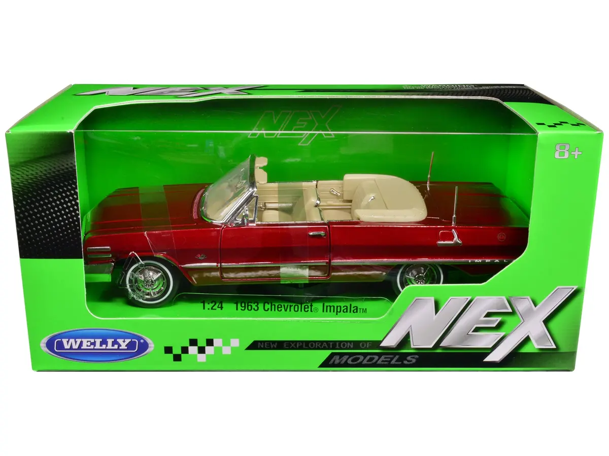 1963 Chevrolet Impala Convertible Red Metallic "Nex Models" 1/24 Diecast Model Car By Welly 1