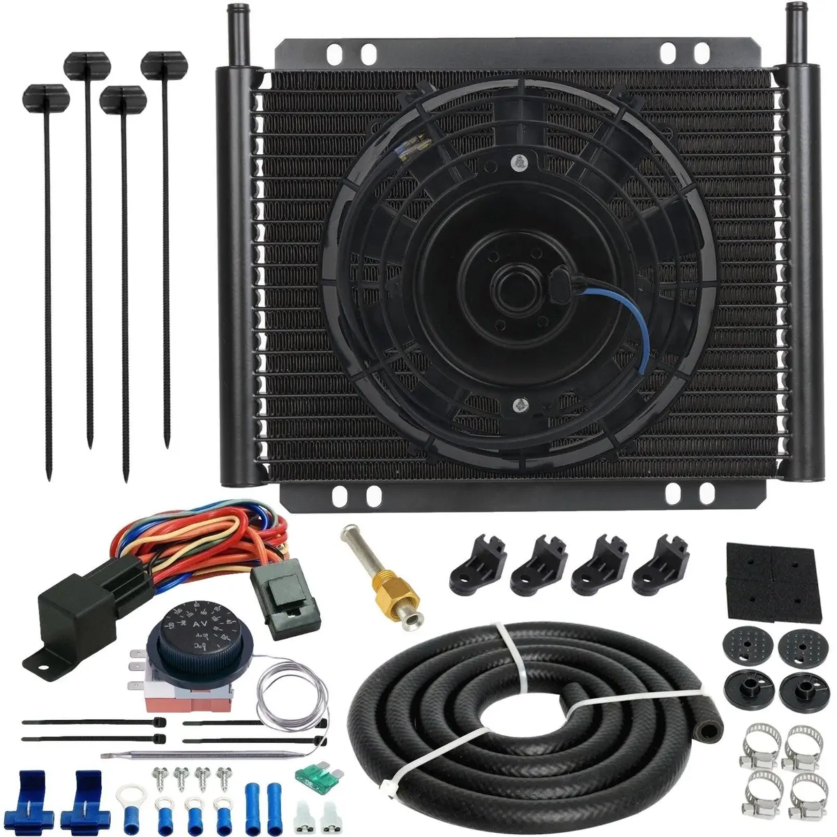 23 Row Transmission Oil Cooler Electric Fan Adjustable Thermostat Wiring Kit 1