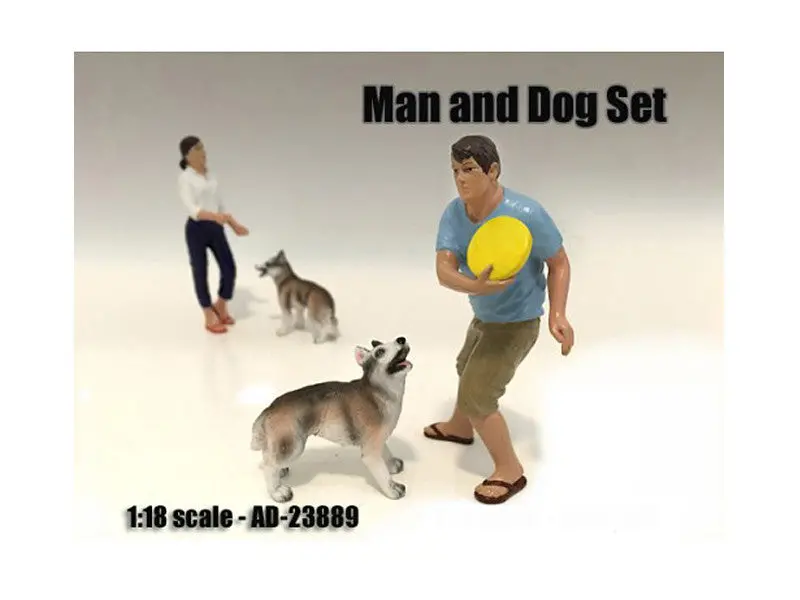 "Man And Dog" (2 Piece Accessory Figure Set) For 1/18 Diecast Models By American Diorama 1