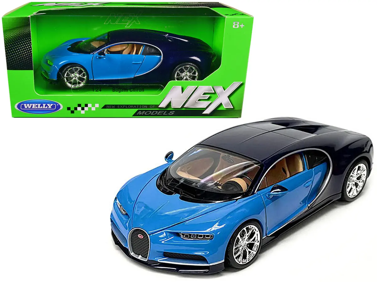 Bugatti Chiron Blue And Dark Blue Two-Tone "Nex Models" Series 1/24 Diecast Model Car By Welly 1