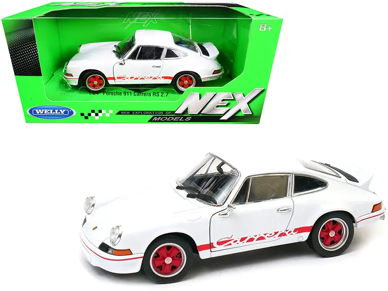 Porsche 911 Carrera Rs 2.7 White With Red Stripes "Nex Models" 1/24 Diecast Model Car By Welly 1