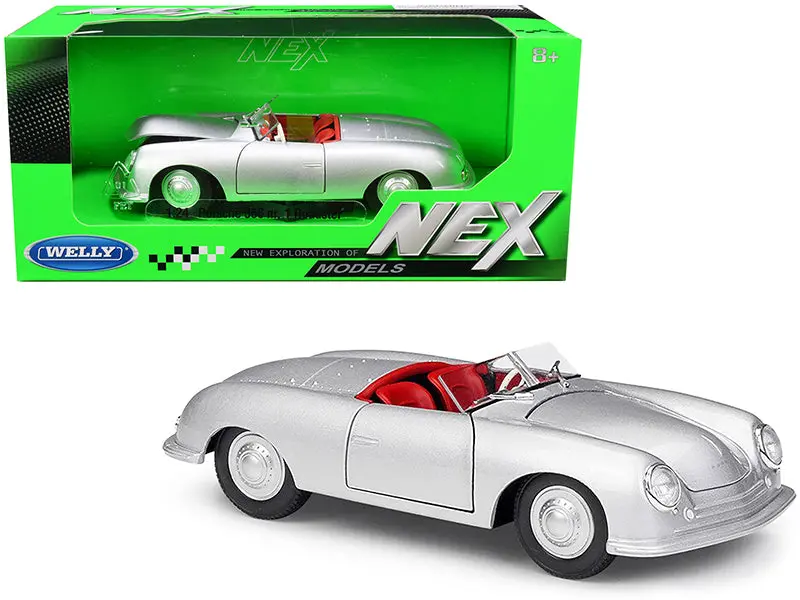 Porsche 356 #1 Roadster Silver With Red Interior "Nex Models" 1/24 Diecast Model Car By Welly 1