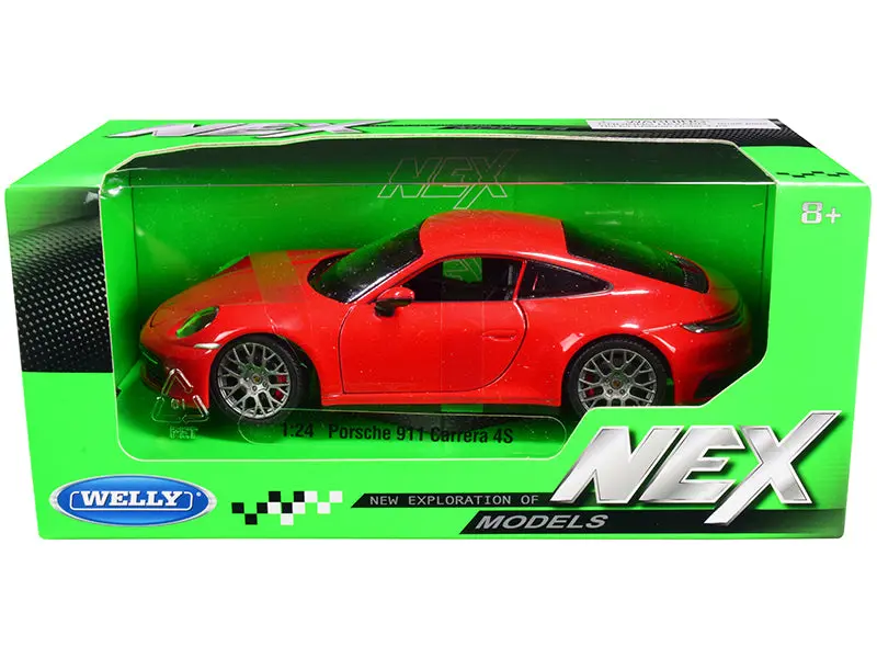Porsche 911 Carrera 4S Red With Gray Wheels "Nex Models" 1/24 Diecast Model Car By Welly 1