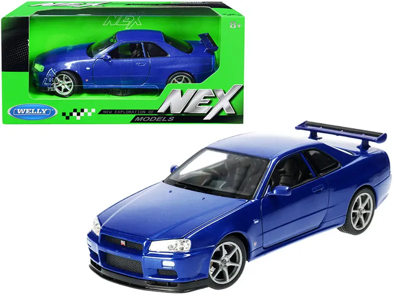 Nissan Skyline Gt-R (R34) Rhd (Right Hand Drive) Blue Metallic "Nex Models" 1/24 Diecast Model Car By Welly 1