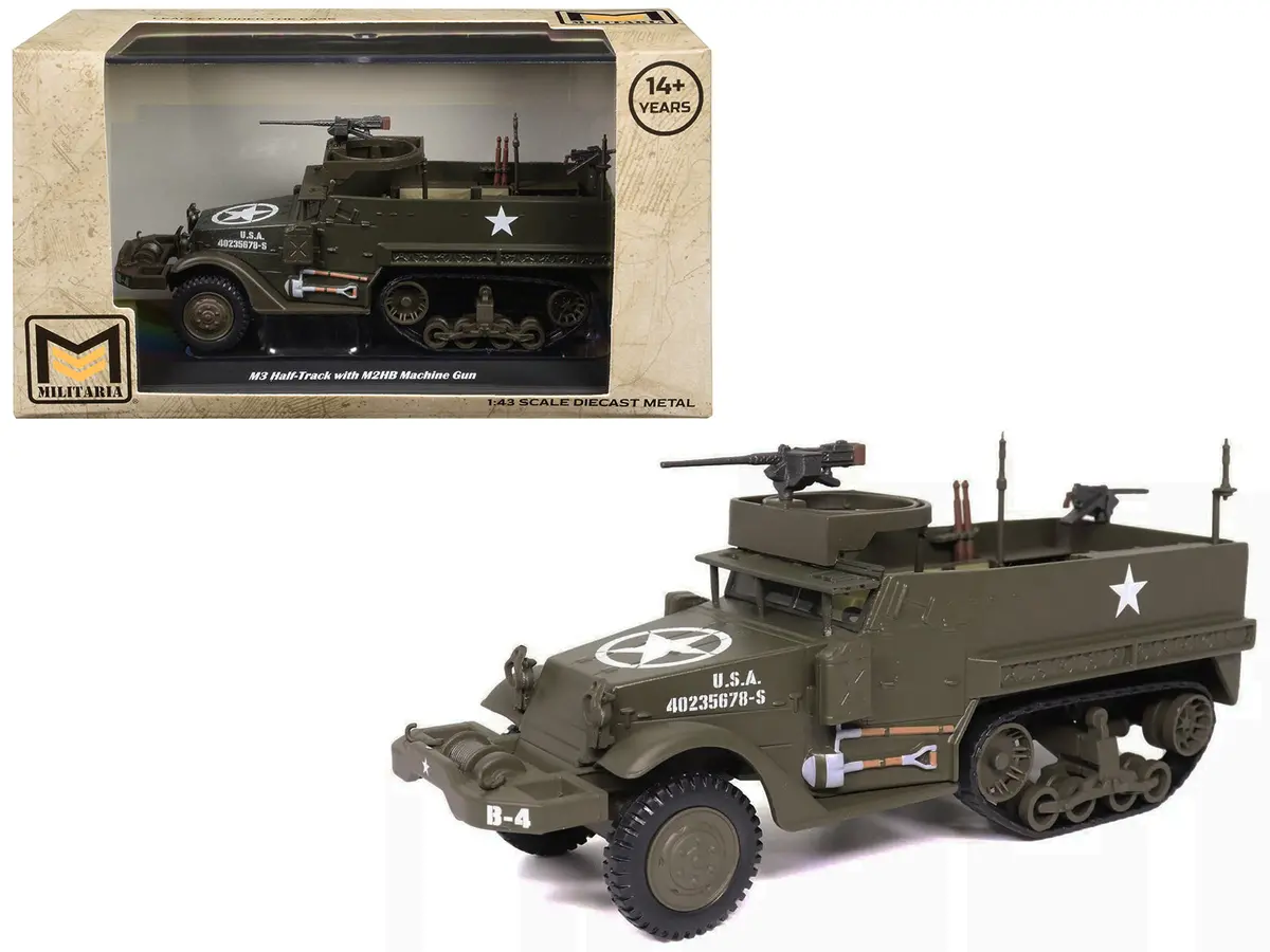 M3 Half-Track Afv With M2hb Machine Gun Olive Drab "United States Army" 1/43 Diecast Model By Militaria Die Cast 1