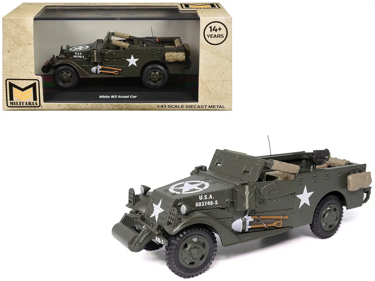 White M3 Scout Car Olive Drab "United States Army" 1/43 Diecast Model By Militaria Die Cast 1