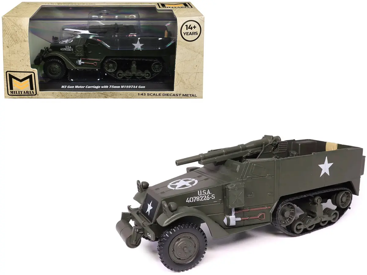 M3 Gun Motor Carriage With 75Mm M1897a4 Gun Olive Drab "United States Army" 1/43 Diecast Model By Militaria Die Cast 1