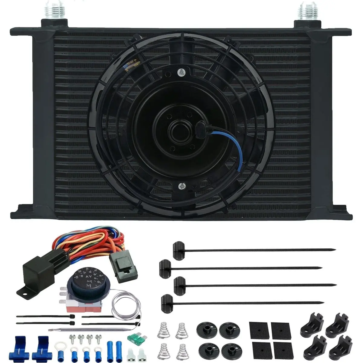 25 Row Transmission Oil Cooler Electric Fan Adjustable Thermostat Wiring Kit 1