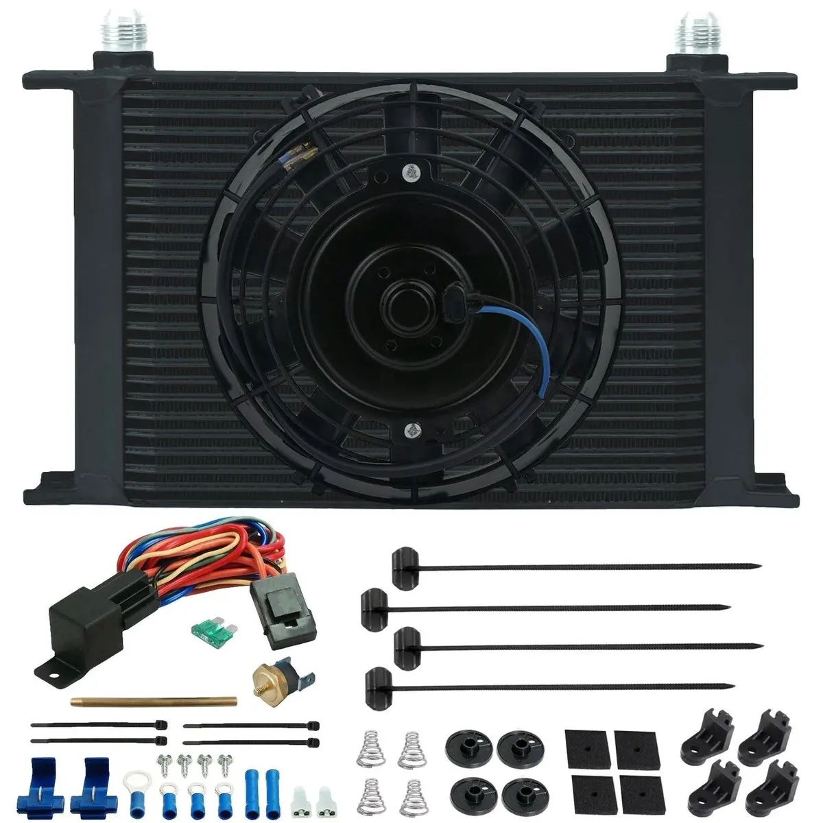 25 Row 6-10An Transmission Oil Cooler Electric Fan Push Probe Thermostat Kit 1