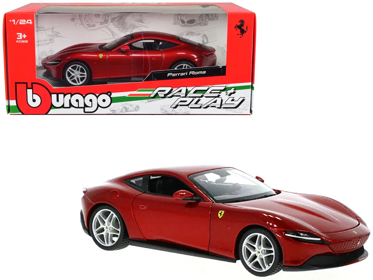 Ferrari Roma Red Metallic "Race + Play" Series 1/24 Diecast Model Car By Bburago 1