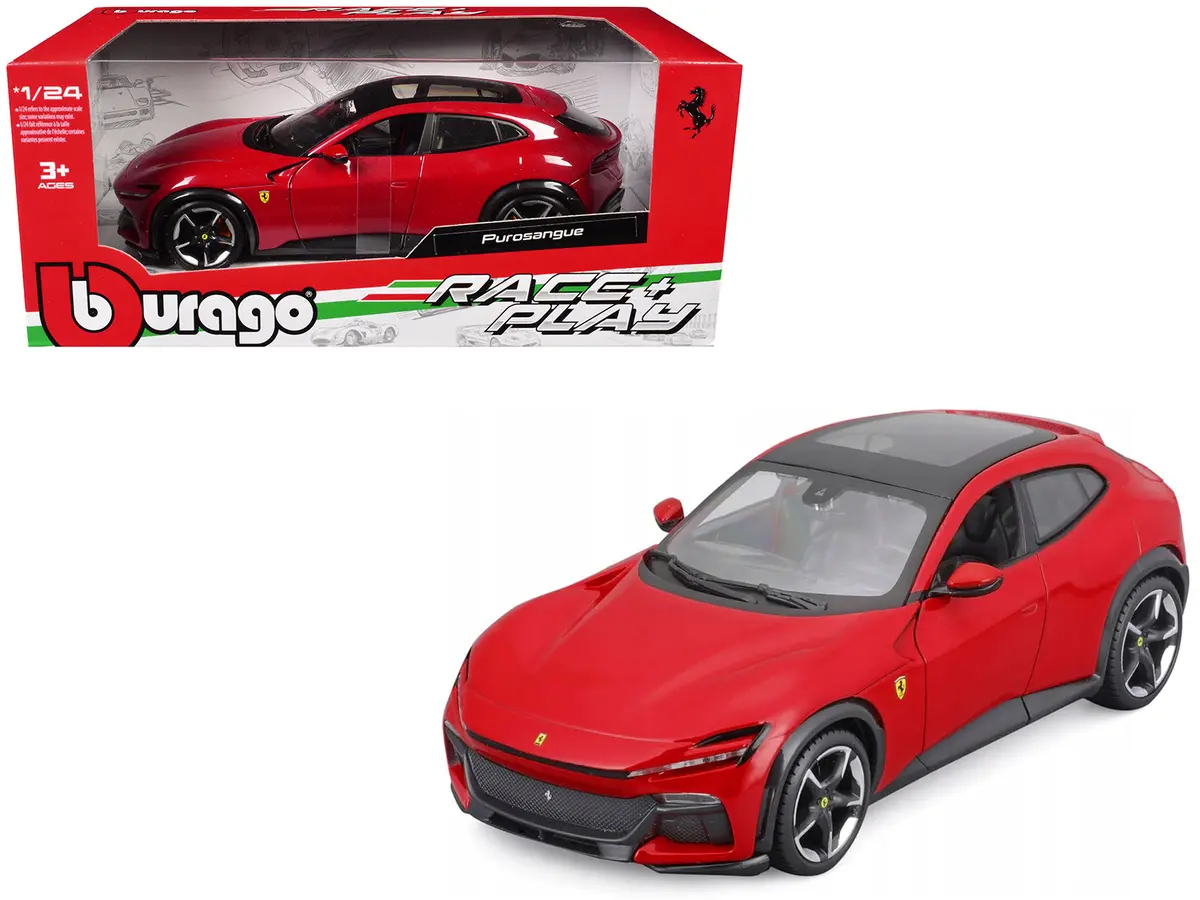 Ferrari Purosangue Red With Sunroof "Race + Play" Series 1/24 Diecast Model Car By Bburago 1