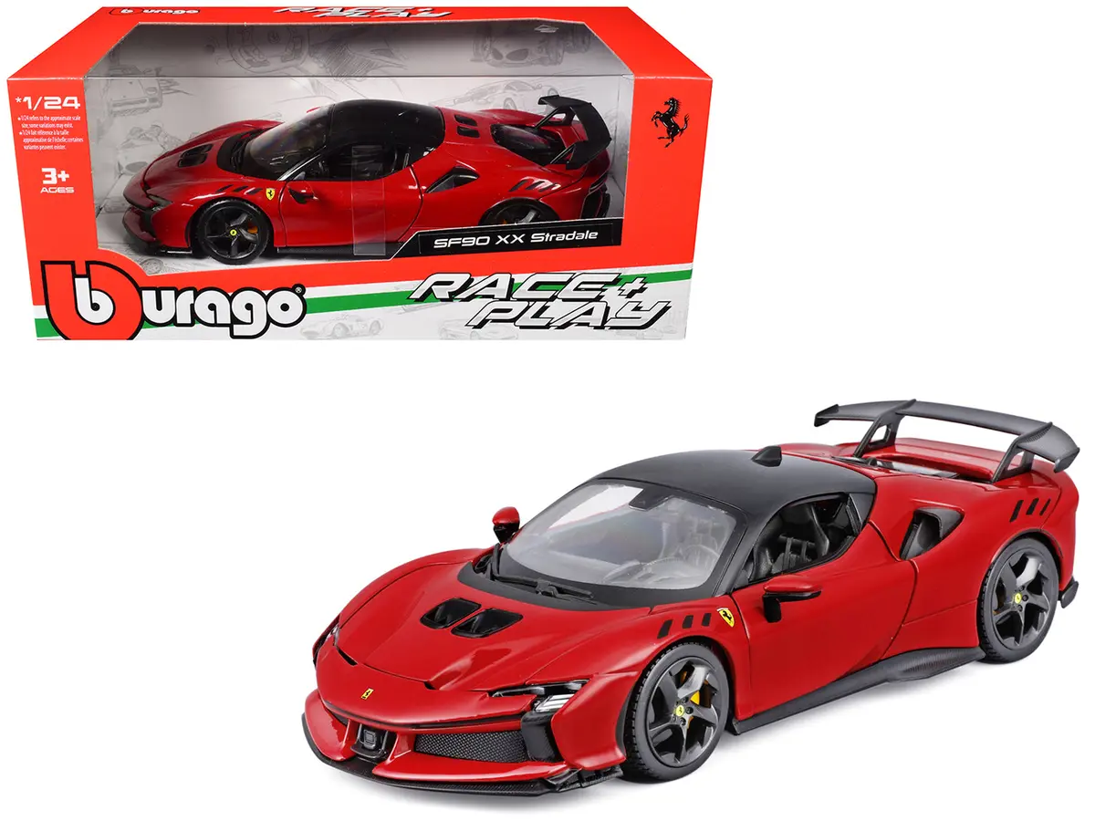Ferrari Sf90 Xx Stradale Red With Black Top "Race And Play" Series 1/24 Diecast Model Car By Bburago 1
